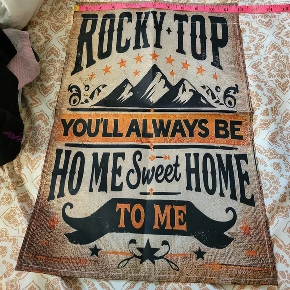 Rocky Top Burlap Look Outdoor Garden Flag Black and Orange Two Flags Tenn - Picture 7 of 8